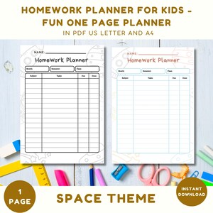 Planer für Hausaufgaben, Weltraum Thema, Homeschool Hausaufgaben druckbare Planer für Kinder, Schulanfang, sofort Download