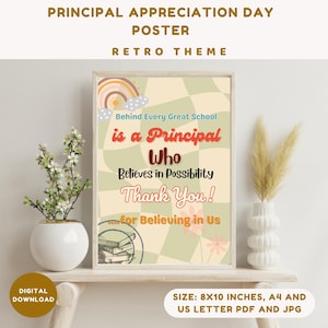 Retro Principal Appreciation Day Poster Printable, School Principal Day Sign, Principal Thank You Poster, Principal Day Gift Printable