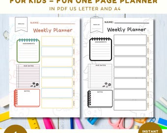 Weekly Planner Printable, Dino Theme Planner, Homeschool Weekly Schedule, Printable Planner for Kids, Instant Digital Download