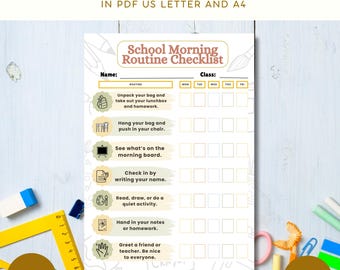 School Morning Routine Poster for Kids, Printable Daily Checklist, Back to School Visual Schedule, Instant Download, Classroom Checklist