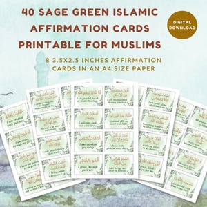 40 Sage Green Islamic Affirmation Cards Printable for Muslims, Daily Islamic Reminders, Inspirational and Motivation Islamic Quotes