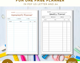 Homework Planner Printable, Minimalist Theme Planner, Homeschool Homework Printable Planner for Kids, Back To School, Instant Download