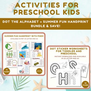 Summer Handprint Poems and Dot A-Z Alphabet Bundle, Printable Kids Crafts and Learning, 36 Pages, Summer Activity Pack, Homeschool