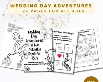 Paquete de actividades para bodas infantiles / Libro para colorear de bodas plegable A4 y mantel individual A3 / Actividades divertidas para la recepción infantil / Juegos de boda imprimibles