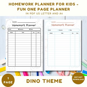 Planer für Hausaufgaben, Dino Thema, Tagesplaner für Hausaufgaben, Schulanfang, Schulanfang, Sofort Download