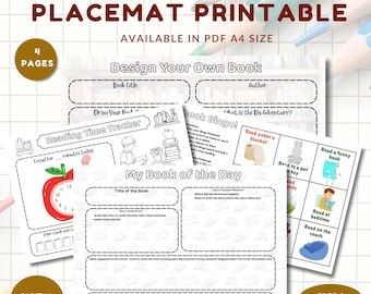 Book Activity Placemat Printable for Kids, Fun Reading Activity Page, I Love Books Coloring Sheet, Printable Storytime Tracker for Kids