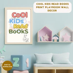 Coole Kinder lesen Bücher Druck Spielzimmer Wanddekor Homeschool Poster Klassenzimmer Wandkunst Schuldeko Leseecke Schild STEM Lernposter