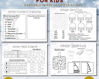 Winter Busy Placemat | Seasonal Activity Placemat Bundle for Kids Ages 4–8 |  Coloring, Puzzles, I Spy Games | Instant Download