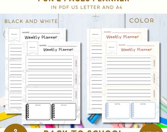 Student Printable Weekly Planner, Back To school Theme Planner, Homeschool Weekly Schedule, Printable Planner for Kids, Weekly Organizer