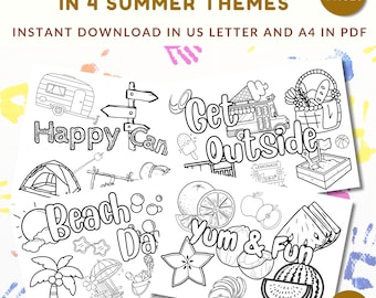 Summer Coloring Pages for Kids Toddlers Preschoolers, 20 Page Summertime Printable Activity Book, Summer Coloring Digital Sheet Art Fun