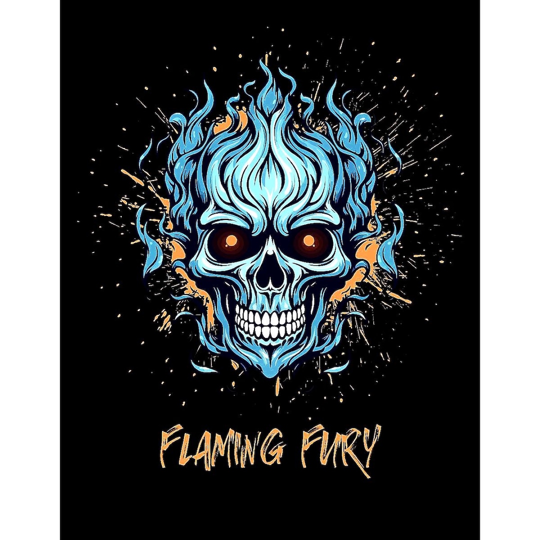 Blue Inferno Skull Art: Edgy Flaming Fury Design (digital Download