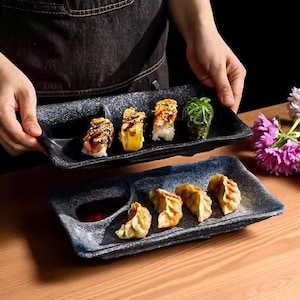 Handmade Ceramic Sushi Plates with Sauce Dish Japanese Korean Style Serving Tray for Sushi,Dumplings, Spring Summer Gift Ideas, Gift for her
