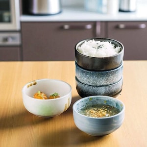 Japanese Style Ceramic Bowl | Aesthetic White and Blue Rice, Dessert, Soup Serving Dish | Retro Asian Tableware for Dining & Home Decor