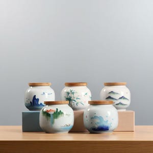 Japanese Panda Ceramic Tea Caddy with Bamboo Lid | Hand-Painted Storage Jar for Tea, Coffee, Sugar | Cute Kitchen Gift Canister
