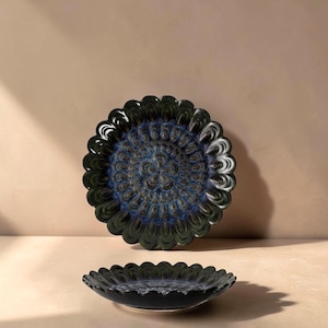 Handmade Colorful Glazed Stoneware Dinner Plate: Boho Kitchen Tableware