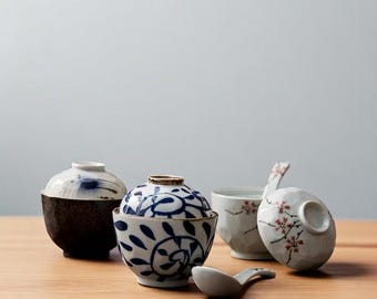 Japanese Ceramic Egg Steamer Cup with Lid & Plate | White Chawanmushi Bowl | Covered Custard, Stew, Dessert Bowl | Asian Cookware Gift