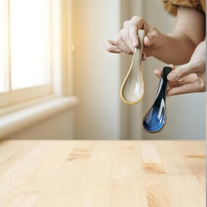 Aesthetic Asian Ceramic Soup Spoons | Red & Blue Handmade Spoon for Ramen, Pho, Noodles, Rice and Cereal | Elegant Kitchen Gift Idea