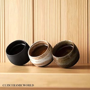 Luxury Japanese Stoneware Espresso Cup Set – Rustic Vintage Pottery Drinkware, Elegant Artisan Tableware