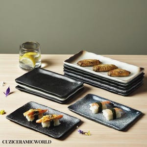 Assiette à sushi japonaise en porcelaine : plateau apéritif long et rectangulaire