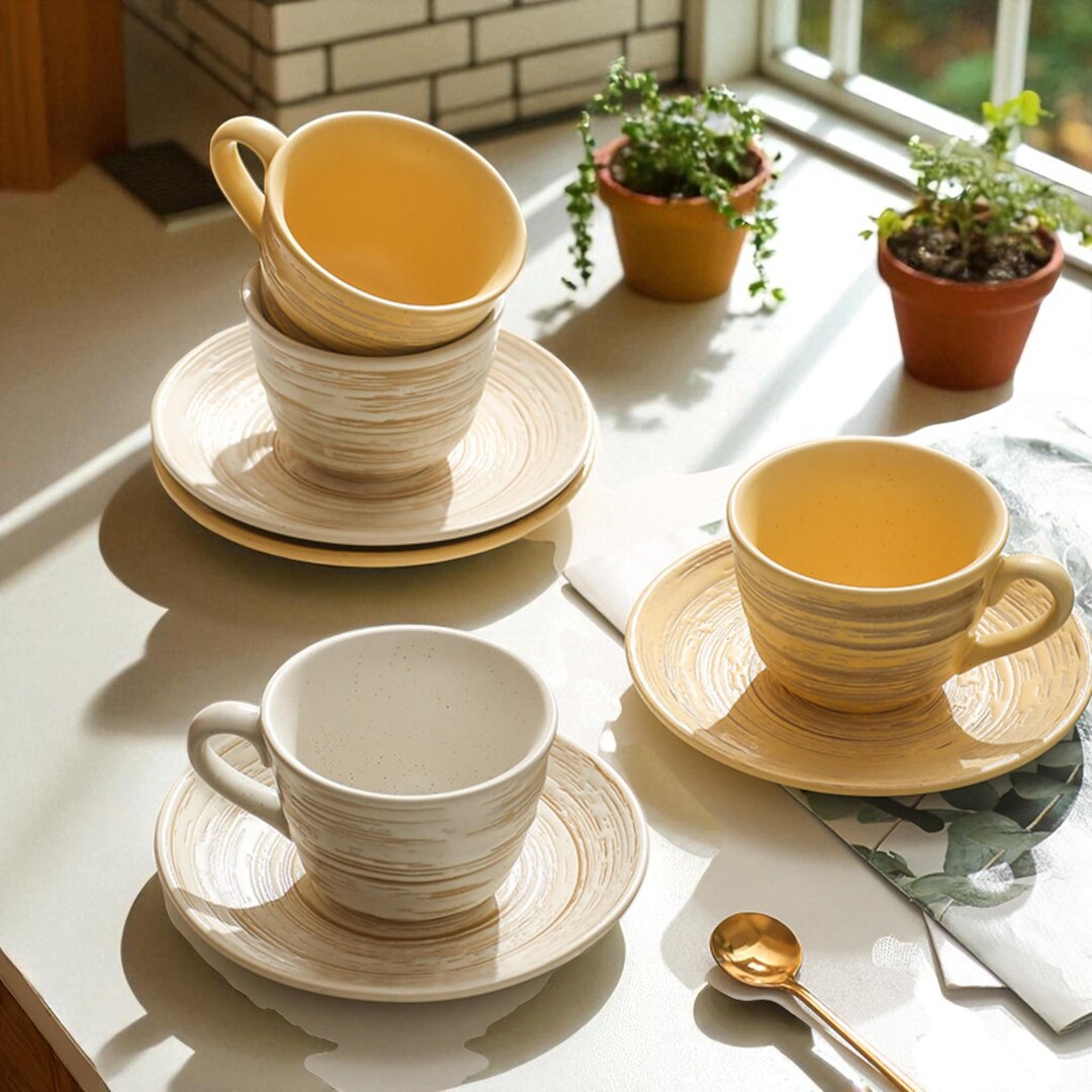 Rustic Cups Rustic Ceramic Coffee Cup and Saucer Set: Handmade Pottery Mug - Etsy