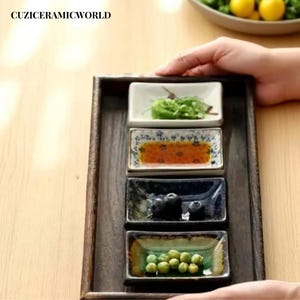 Plats à condiments en porcelaine de style japonais : sauce soja, wasabi, gingembre