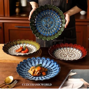 Handmade Colorful Glazed Stoneware Dinner Plate: Boho Kitchen Tableware