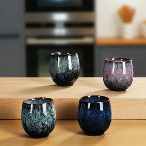 Handmade Japanese Tea Cup – Rustic Kin Glaze Ceramic Sake, Espresso Mug – Wabi Sabi Style Pottery Gift for Him, Her, Zen Decor Cup