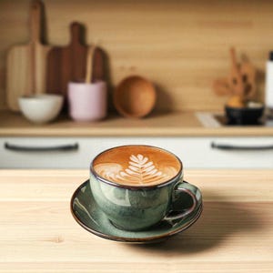 Gradient Ceramic Coffee Cup & Saucer Set | 300ml Handmade Latte Mug for Cappuccino, Espresso, Milk Tea | Stylish Pottery Gift Idea