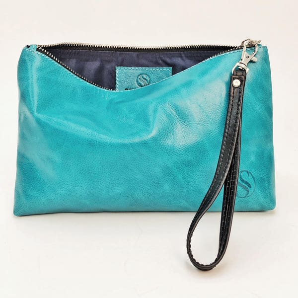 TEAL Leather clutch, leather bag, handbag clutch, big leather clutch, leather purse, Leather boho clutch, Bridesmaid gifts, gift for her