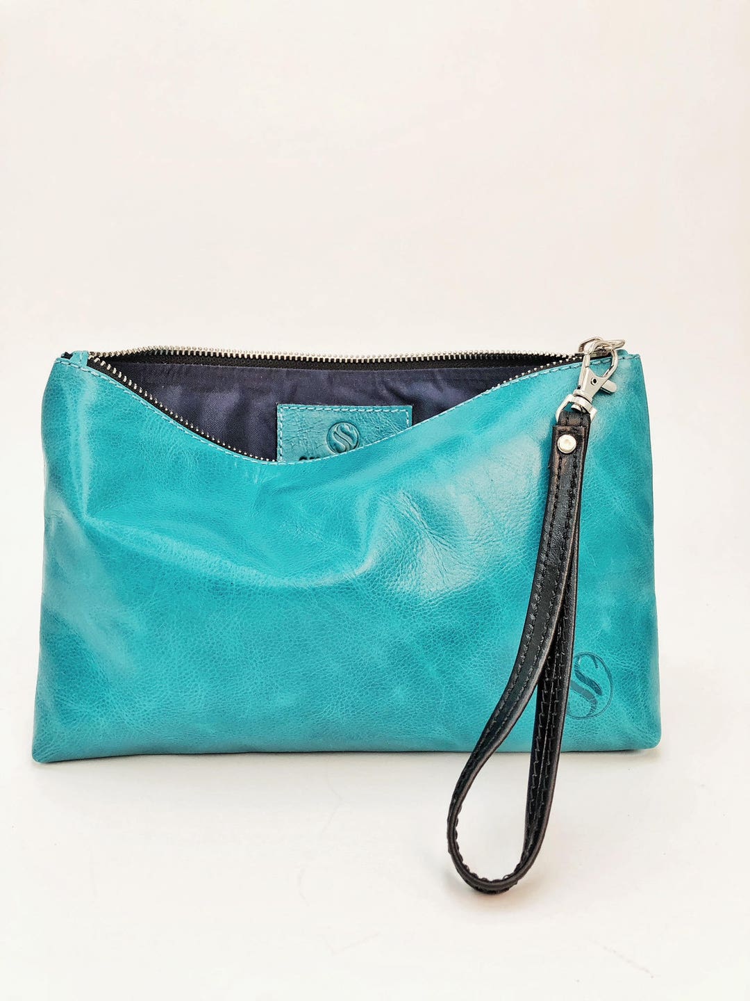 TEAL Leather Clutch, Leather Bag, Handbag Clutch, Big Leather Clutch, Leather Purse, Leather