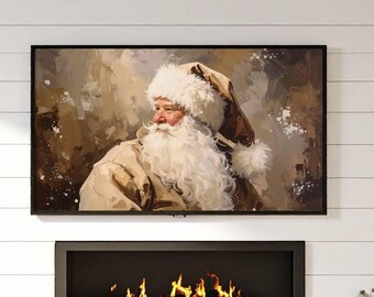 Art vintage pour téléviseur avec cadre père Noël | Présentoir mural de Noël | Téléchargement numérique 4K (3840 x 2160)