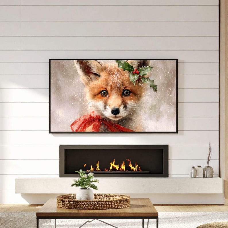 Christmas Fox Frame TV Art – Cozy Winter Animal Portrait for Samsung ...