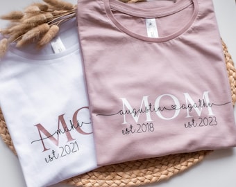 Personalisierte Mama T-Shirt | Benutzerdefinierte Kindernamen & Geburtsdaten