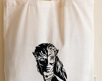 Bolsa de tela Avatar estampada a mano: bolsa de compras de algodón orgánico