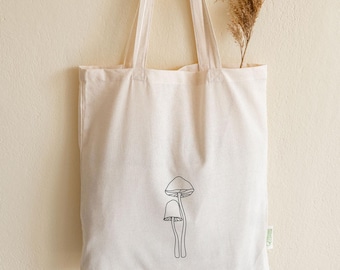 Mushroom Print Tote Bag: Organic Cotton Cloth Shopping Bag