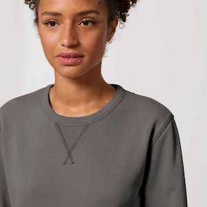 Puede incluir: Una sudadera gris de cuello redondo con un detalle de cuello en V cosido. La sudadera tiene mangas largas y un dise&ntilde;o sencillo y cl&aacute;sico. La tela parece ser un material suave y c&oacute;modo, adecuado para ropa casual.