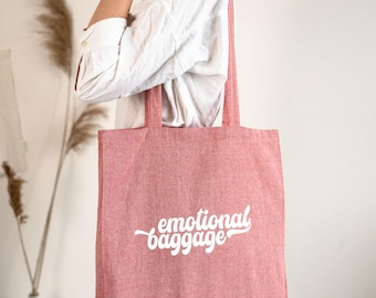 Recycled Cotton Tote Bag: Emotional Baggage, Retro Red Canvas