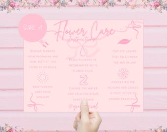 Flower Care Card for Florist Business Owners Printable Marketing Client Template Customer Pink Thank You Gift Bouquet Customization Canva