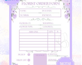 Flower Order Form for Florist Business Owners,Printable, Organization Sheet Template, Customer Tracker, Gift for Bouquet Customization Canva