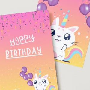 Biglietto di Compleanno Gatto Carino - PDF Digitale Personalizzabile - Happy Birthday Card con Canva - Adatto per Bambini e Adulti - Cat(1)