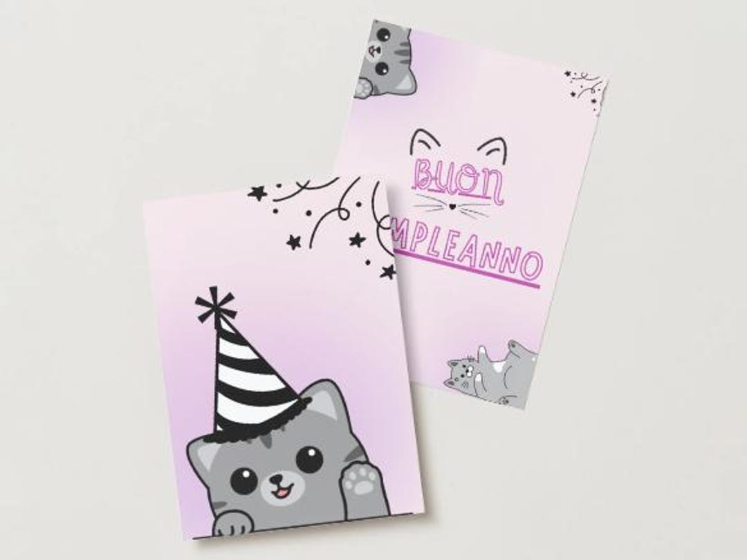 Cute Cat Birthday Card - Digital Printable PDF - Happy Birthday Card ...