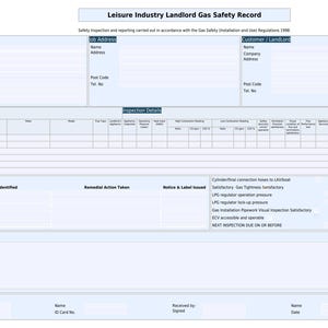 Registro di sicurezza del gas per il settore del tempo libero in formato PDF - Modello di certificato di gas per proprietari di roulotte e case vacanza