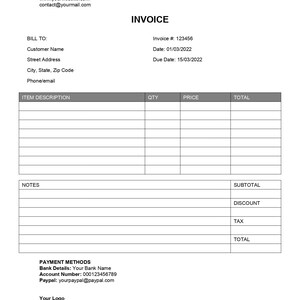 Minimalist Printable Invoice Template | Editable PDF for Small Business | Clean Professional Billing Form | Instant Download