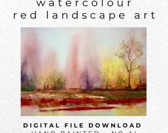 Abstract Watercolour Landscape Print, Vibrant Meadow Nature Art (Digital Download)