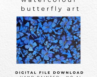 Watercolour Butterfly Print – Blue Green Negative Painting Art – Soft Nature Wall Art – Calm Minimalist Decor – (Digital Download)