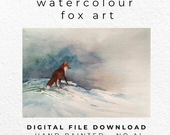 Watercolour Fox Art Print, Neutral Woodland Animal Decor, Fox Lover Gift (Digital Download)
