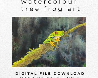 Vibrant Tree Frog Watercolour Art Print, Tropical Rainforest Animal Decor (Digital Download)