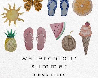 Watercolor Summer PNG, Summer Clipart, Watercolour Summer Clip Art, Summer Design, Digital Download