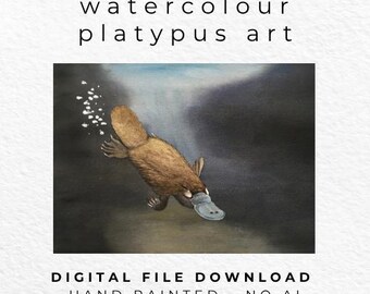 Platypus Watercolour Print, Australian Animal Wall Art, Wildlife Painting, Nursery Decor (Digital Download)