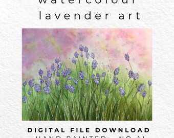 Hand Painted Lavender Field Watercolour Print, Meadow Wall Art (Digital Download)